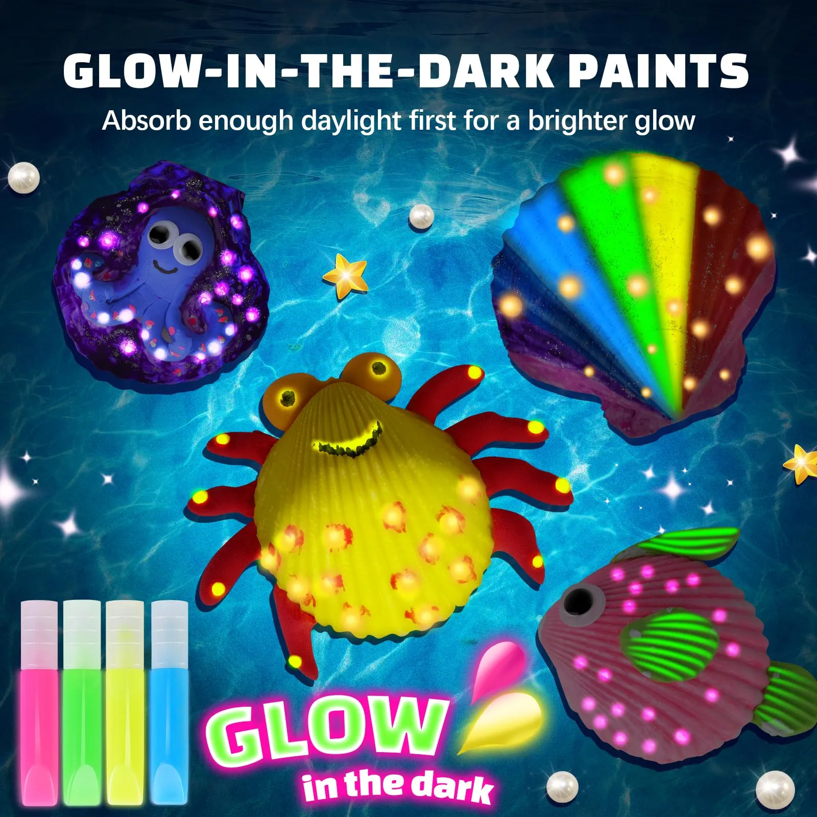 EPUMP Shell Painting Kit for Kids - Glow in The Dark Arts and Crafts for Boys Girls Ages 6-12, Kids Crafts 8-12, Art Supplies, Creative Arts and Crafts Toys Christmas Birthday Party Gifts