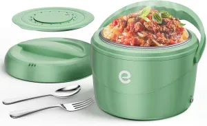 esemoil Electric Lunch Box, 3 in 1 12V/24V/110V Heated Lunch Boxes for Adults, 80W Portable Food Warmer for Car/Truck/Office With Fork Spoon, Timer and Insulated Carry Bag (0.5L)