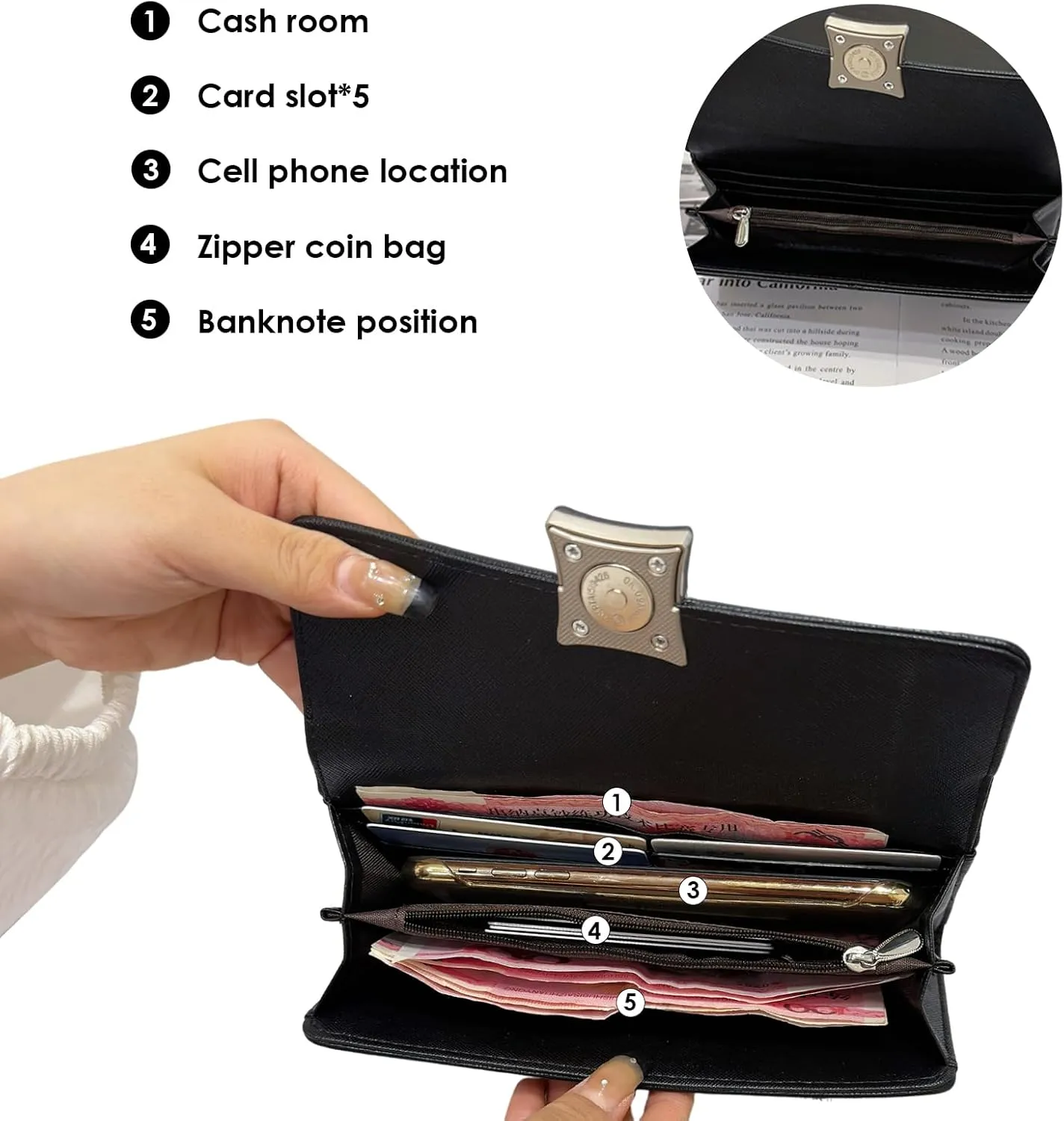 Eslcorri Women Wallet Purse Small PU Leather Clutch Purse Slim Cash Envelop Wallet with Card Holder and Zip Coin Pocket Cute Ladies Mini Phone Purse Elegant Coin Purse Handbag, Gift to Wife Mom -Grey