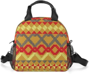 Ethnic Pattern Art Portable Lunch Box Crossbody Bag Tote Insulated with Adjustable Strap Work Beach Picnic