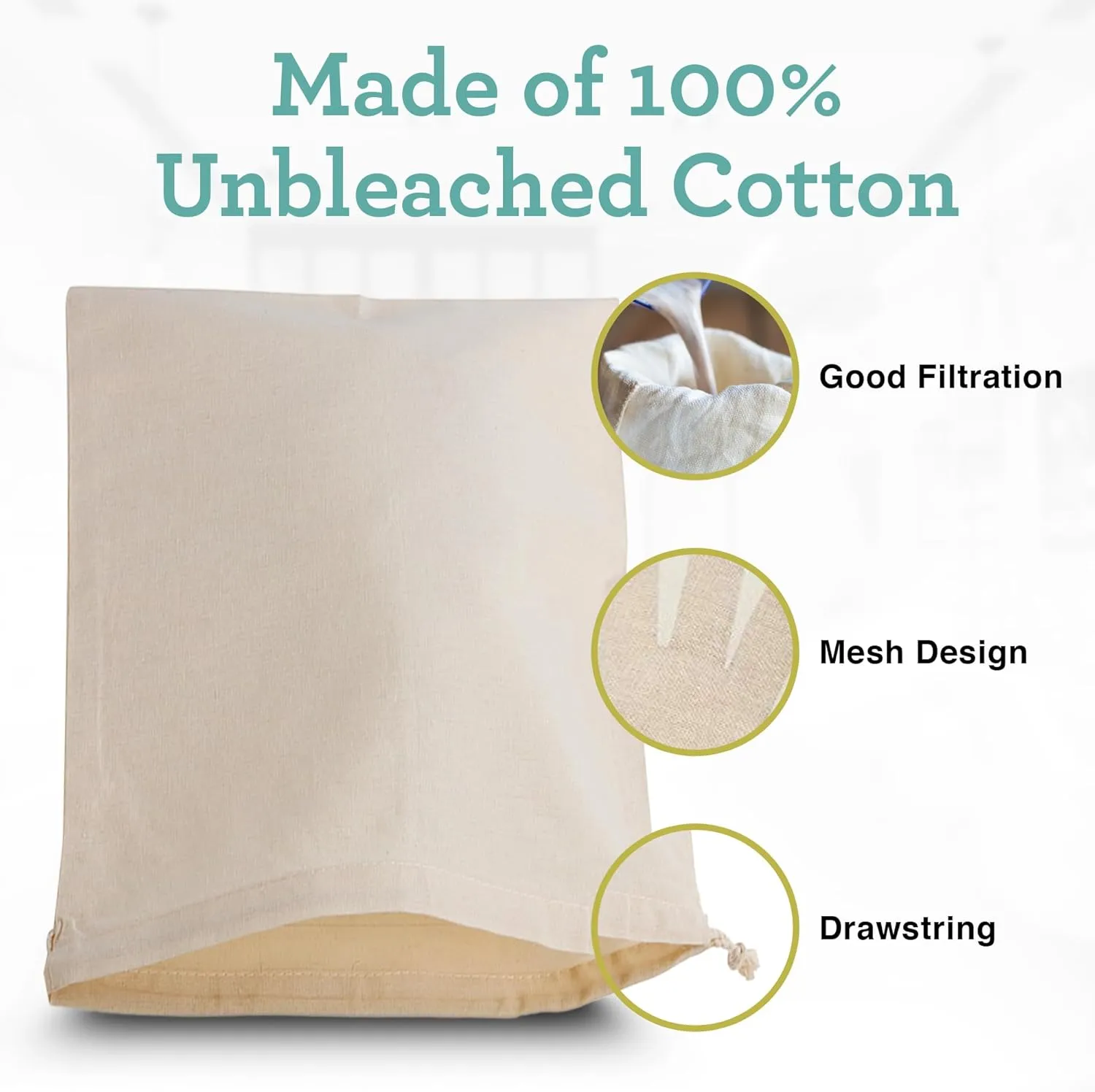 Euro Cuisine Nut Milk Bag - Cheese Cloth Bag for Straining Greek Yogurt, Organic Cheesecloth for Straining, Nut Milk Bag Reusable, Kava Strainer Bag, Nutmilk Mesh Bag (18"x18")