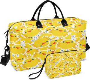 Exnundod Animals Chicken and Eggs Travel Duffel Bags for Women Yellow Sports Gym Bag Weekender Carry On Tote Overnight Luggage Duffle Bags
