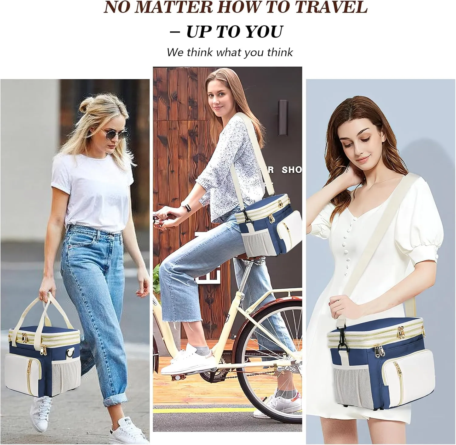 Expandable Lunch Box for Women Men | Adult Lunchbag Cooler Tote Bag with Adjustable Shoulder Strap | Insulated Reusable Womens Lunch Bags for Work Camping Beach | 16L, Dark Blue