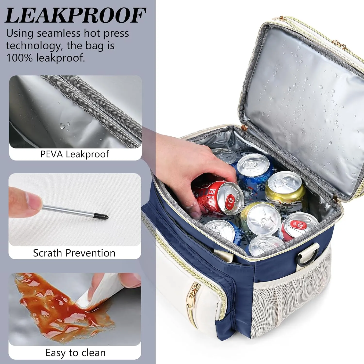 Expandable Lunch Box for Women Men | Adult Lunchbag Cooler Tote Bag with Adjustable Shoulder Strap | Insulated Reusable Womens Lunch Bags for Work Camping Beach | 16L, Dark Blue
