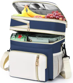 Expandable Lunch Box for Women Men | Adult Lunchbag Cooler Tote Bag with Adjustable Shoulder Strap | Insulated Reusable Womens Lunch Bags for Work Camping Beach | 16L, Dark Blue
