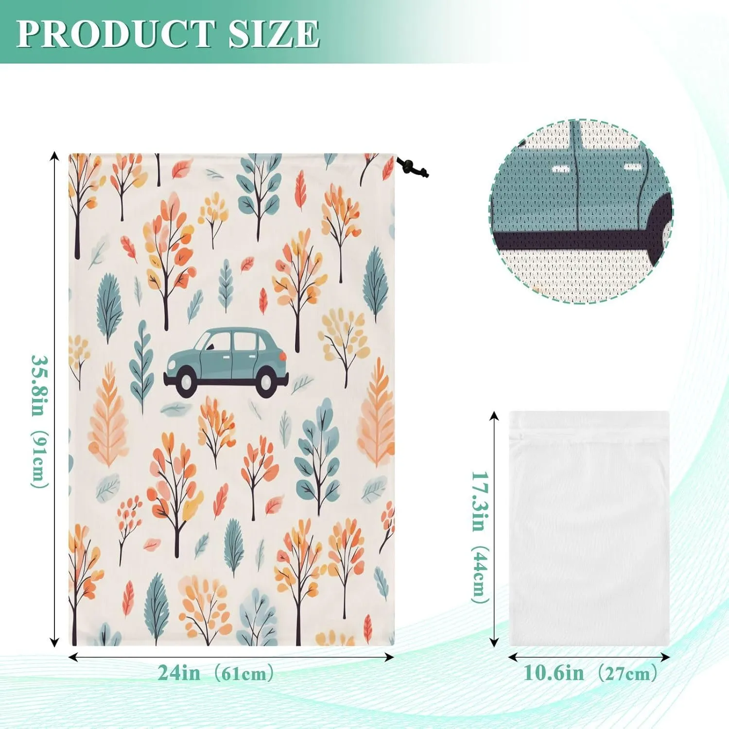 Extra Large Travel Laundry Bag And Mesh Laundry Bag, Rip-Stop Dirty Clothes Bag with Drawstring, Duty Travel Laundry Bag, Large Laundry Hamper Liner (24" x 36") Tree Car (4)