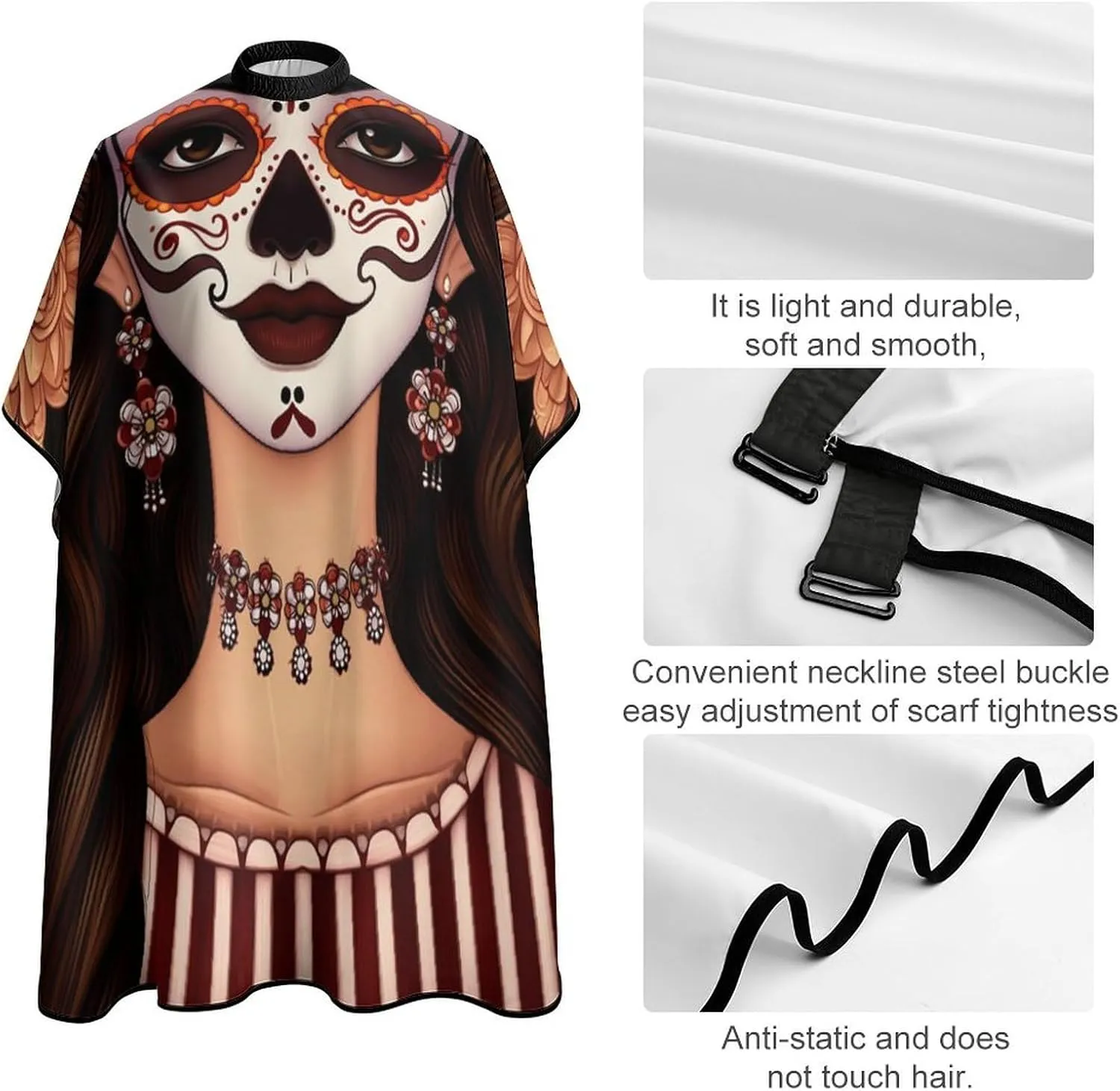 Extra Long Professional Salon Cape - Haircut Apron Sugar Skull Day of Dead Woman Floral Art Hair-Cutting Gown for Styling Hair Cut Hairdresser
