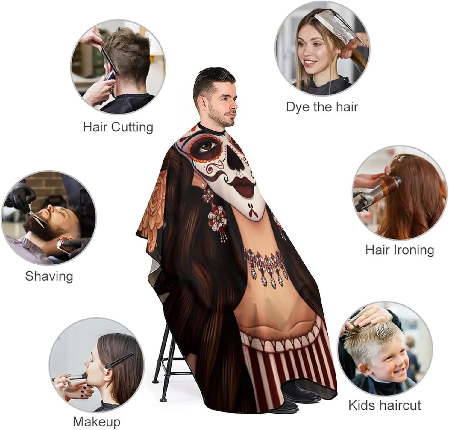 Extra Long Professional Salon Cape - Haircut Apron Sugar Skull Day of Dead Woman Floral Art Hair-Cutting Gown for Styling Hair Cut Hairdresser
