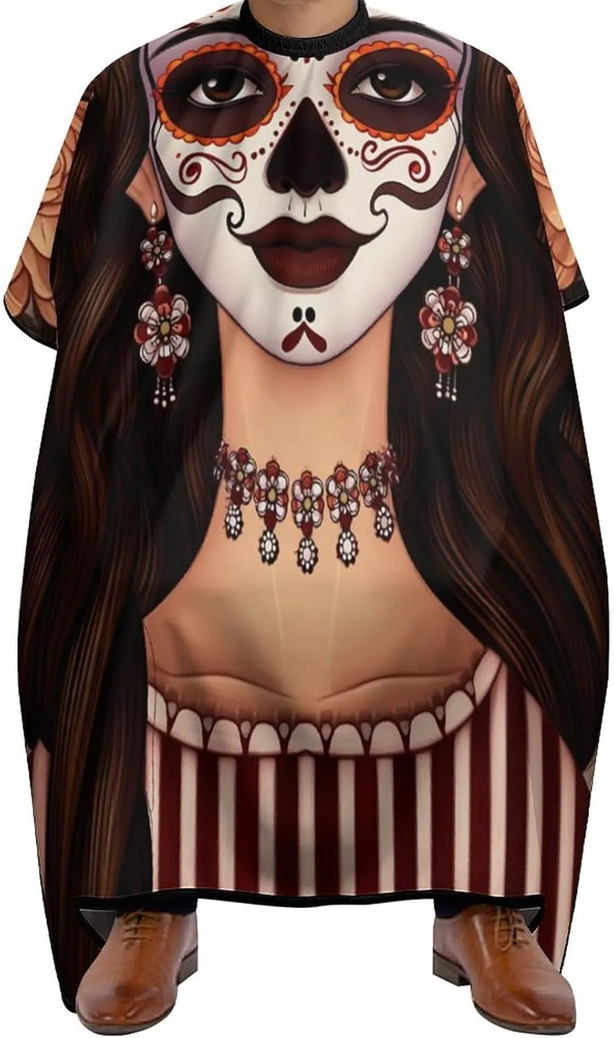 Extra Long Professional Salon Cape - Haircut Apron Sugar Skull Day of Dead Woman Floral Art Hair-Cutting Gown for Styling Hair Cut Hairdresser