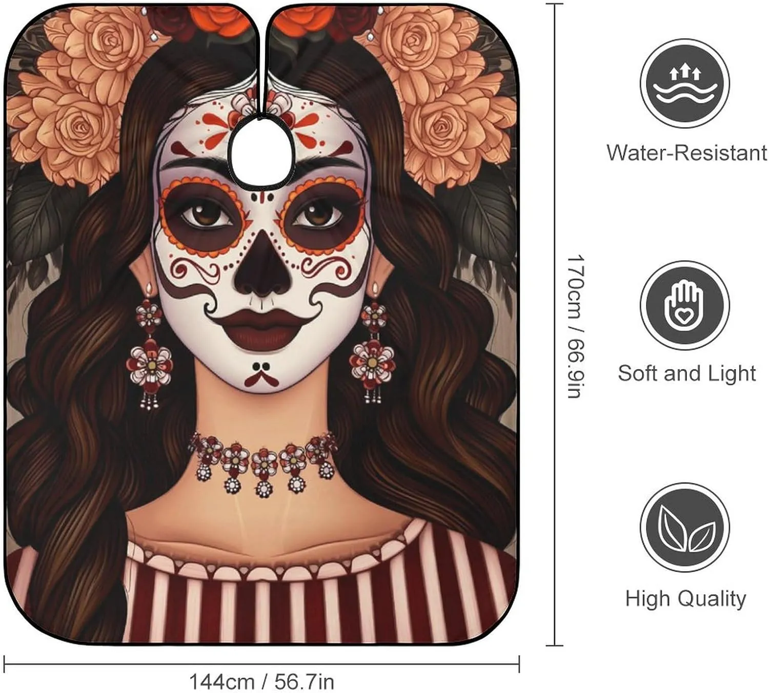 Extra Long Professional Salon Cape - Haircut Apron Sugar Skull Day of Dead Woman Floral Art Hair-Cutting Gown for Styling Hair Cut Hairdresser