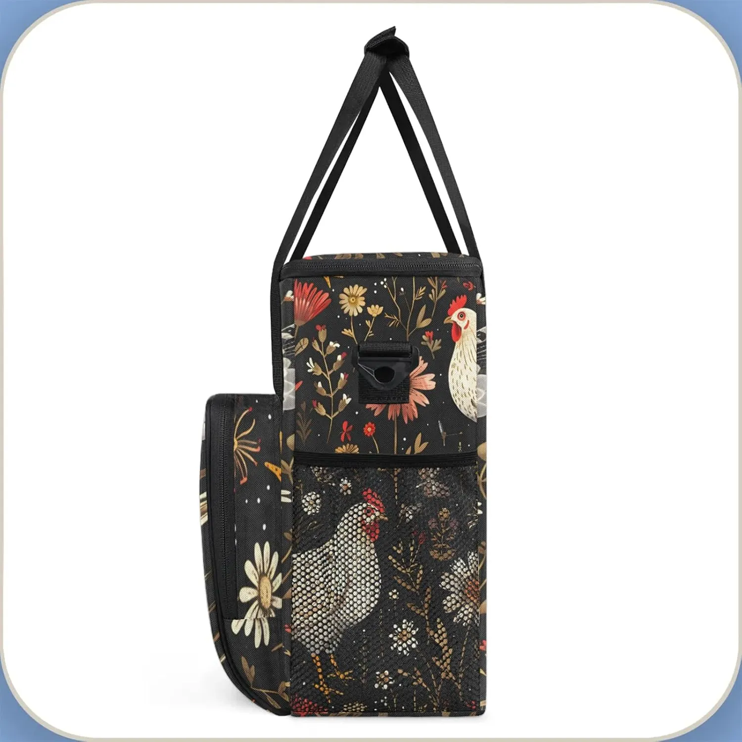Farmhouse Floral Chicken Coffee Maker Carring Bag, Large Insulated Storage Organizer Case Tote Bags with Shoulder Strap for Travel Work Picnic