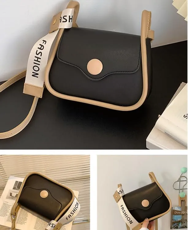 Fashion Crossbody Bag with Contrast Strap, Faux Leather, Cream and Brown
