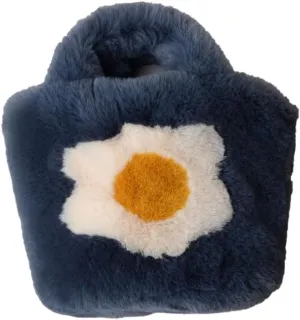 Fashional Faux Fur Handbag with Egg Flower Pattern, Plush Clutch for girls of women,Coin purse (Blue)