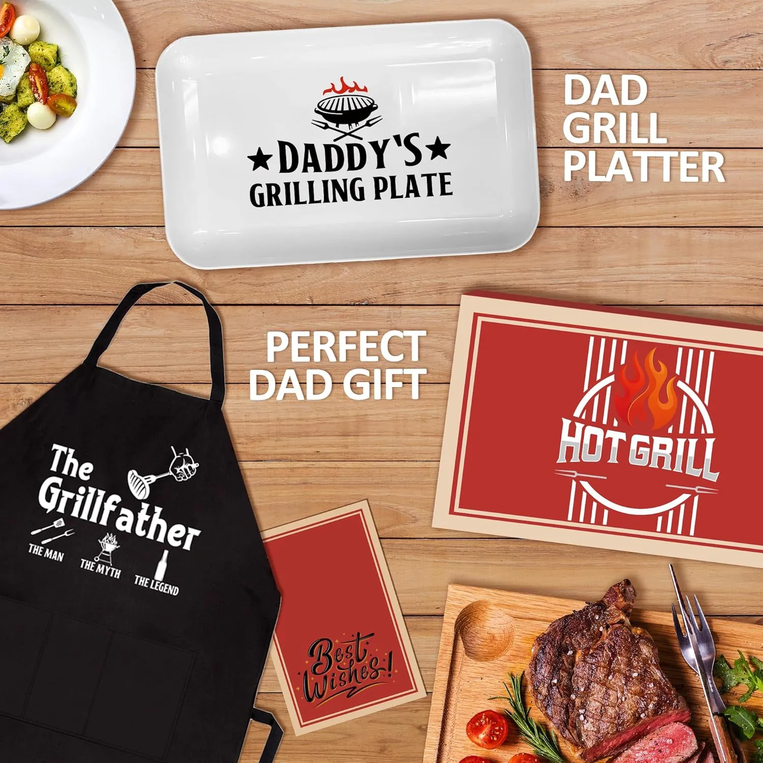 Fathers Day Dad Gifts, Gift for Dad Grill Platter from Daughter/Son, BBQ Grilling Serving Tray Plate Dishes, Dad Birthday Gift for Salads Desserts Charcuterie Outdoor Indoor Cooking Father's Day