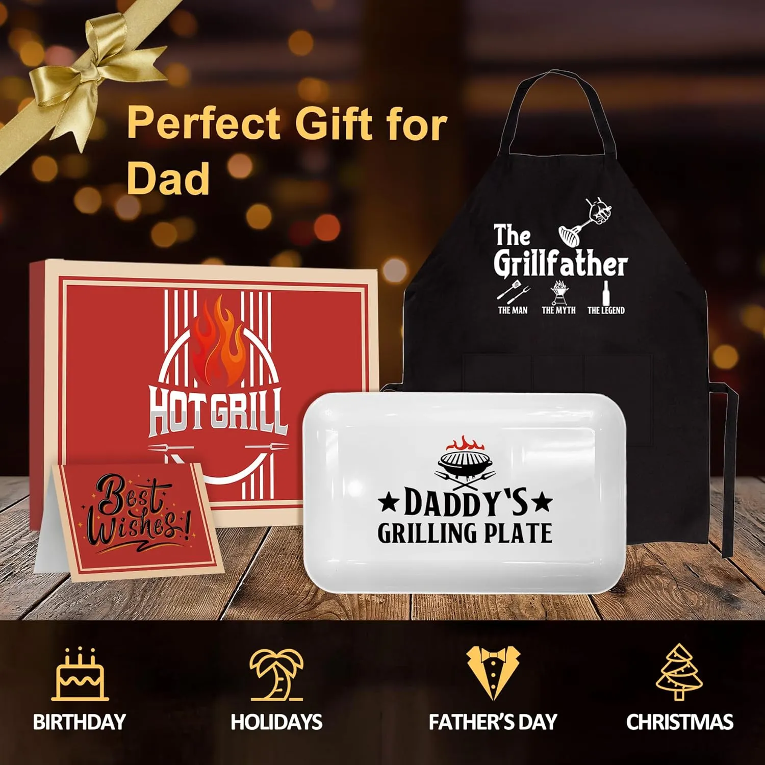 Fathers Day Dad Gifts, Gift for Dad Grill Platter from Daughter/Son, BBQ Grilling Serving Tray Plate Dishes, Dad Birthday Gift for Salads Desserts Charcuterie Outdoor Indoor Cooking Father's Day