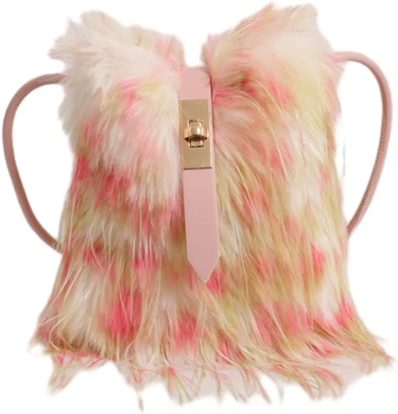 Faux Fur Crossbody Bags for Women Fashion Clutch Purses for Evening Party Slouchy Handbag Y2k Purse Phone Bag with Buckle