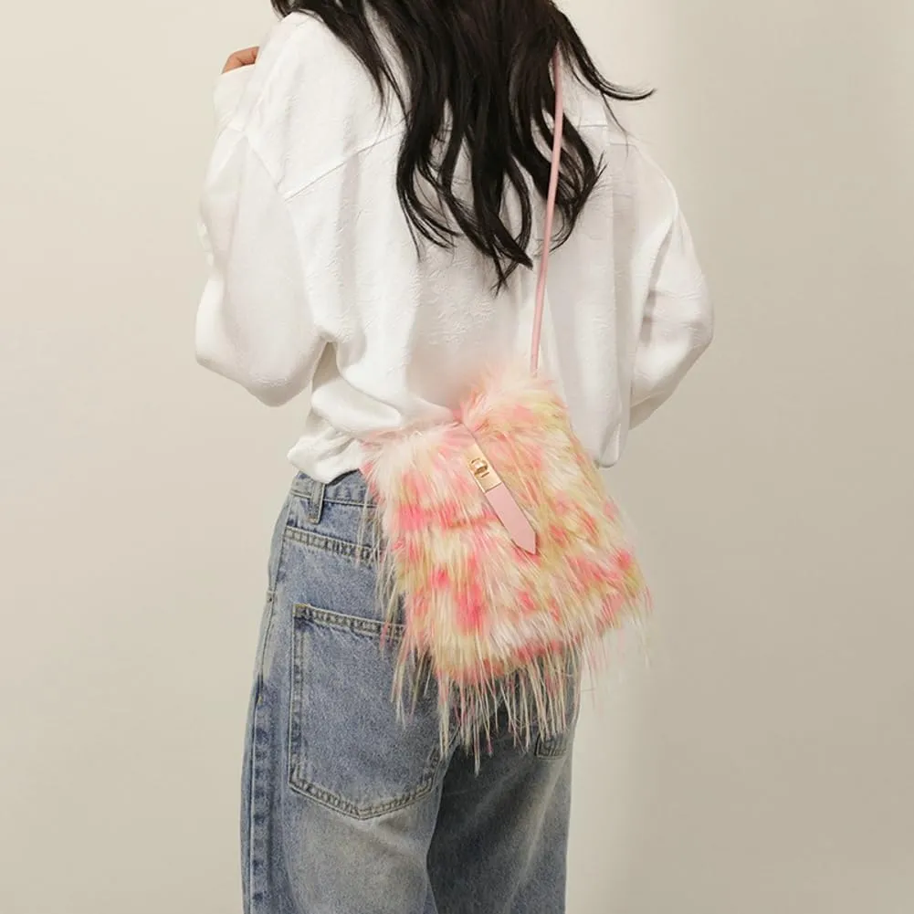Faux Fur Crossbody Bags for Women Fashion Clutch Purses for Evening Party Slouchy Handbag Y2k Purse Phone Bag with Buckle