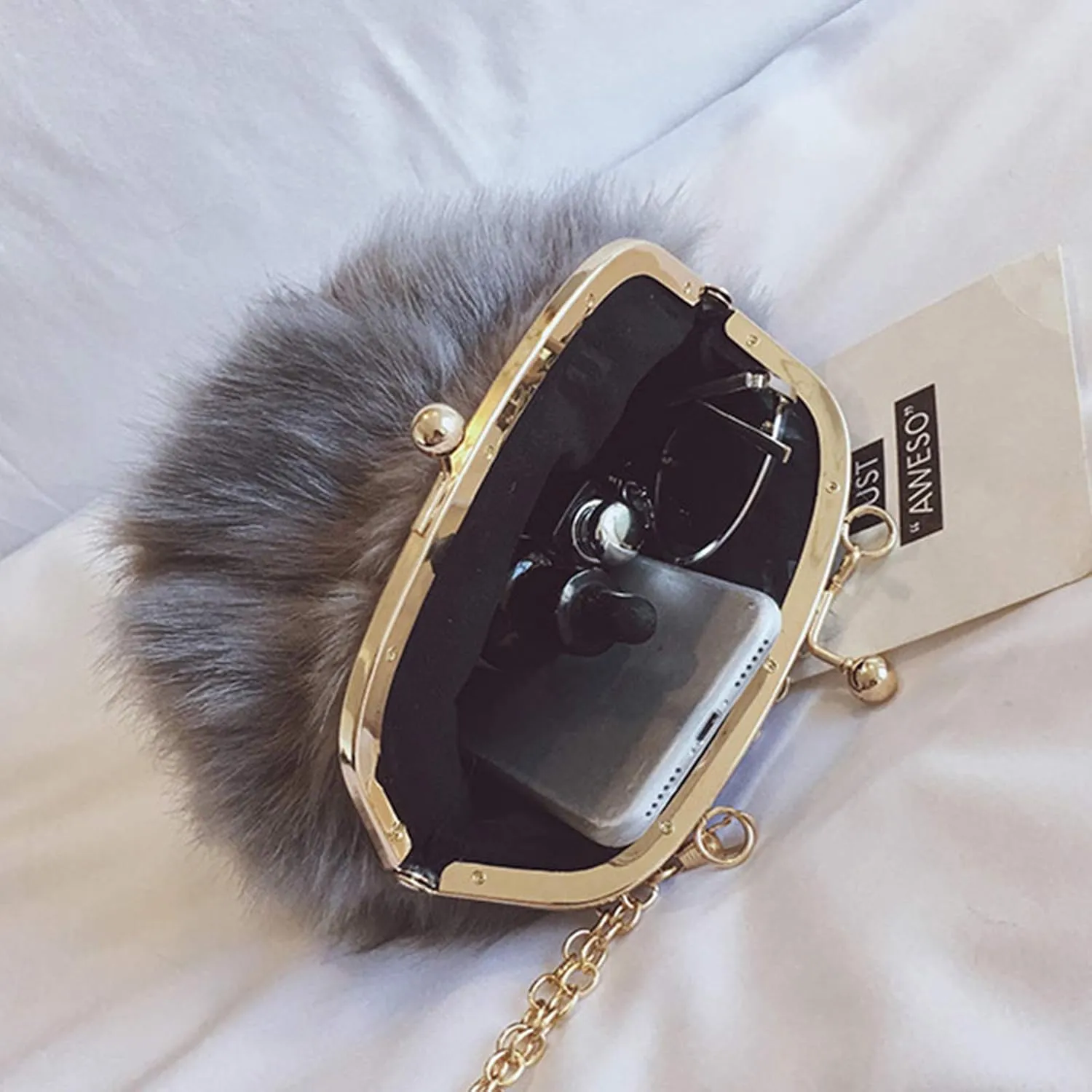Faux Fur Evening Handbags Fuzzy Satchel Style Purse Fashion Clutch Handbag Shoulder Vintage Bags for Women