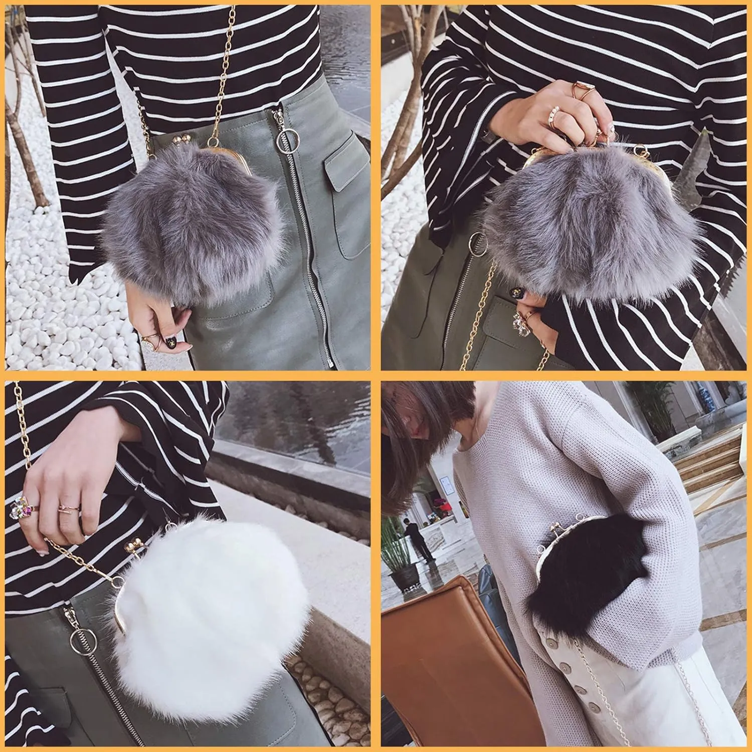 Faux Fur Evening Handbags Fuzzy Satchel Style Purse Fashion Clutch Handbag Shoulder Vintage Bags for Women