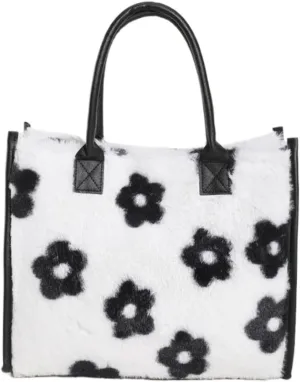 Faux Fur Large Tote Bags for Women Leopard Cow Print Shoulder Bags Purse Y2k Plush Handbags 2000s Streetwear