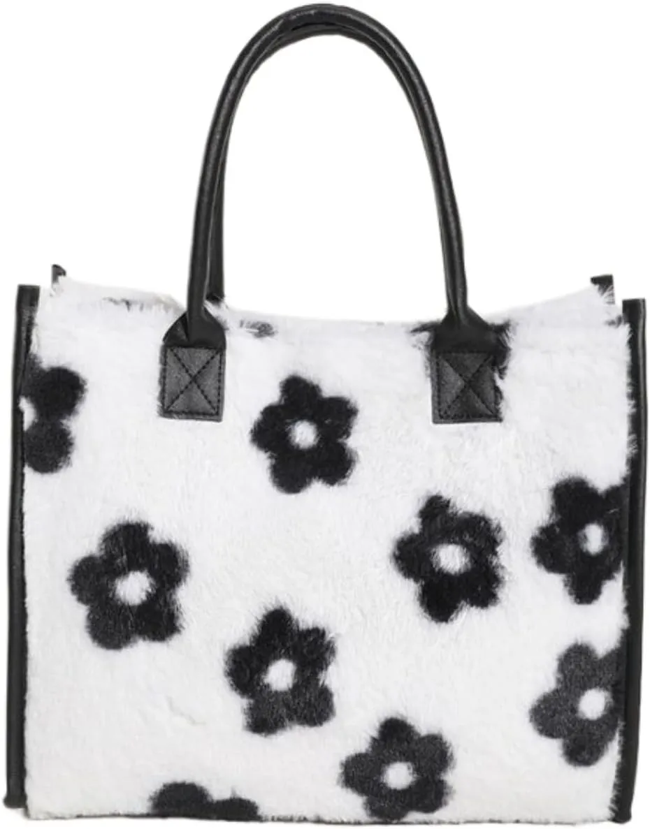 Faux Fur Large Tote Bags for Women Leopard Cow Print Shoulder Bags Purse Y2k Plush Handbags 2000s Streetwear