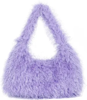 Fecialy Fluffy Purses for Women Cute Fuzzy Tote Handbag Plush Y2K Hobo Shoulder Bag Faux Fur Clutch Bag