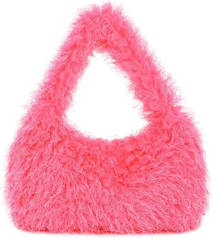 Fecialy Fluffy Purses for Women Cute Fuzzy Tote Handbag Plush Y2K Hobo Shoulder Bag Faux Fur Clutch Bag