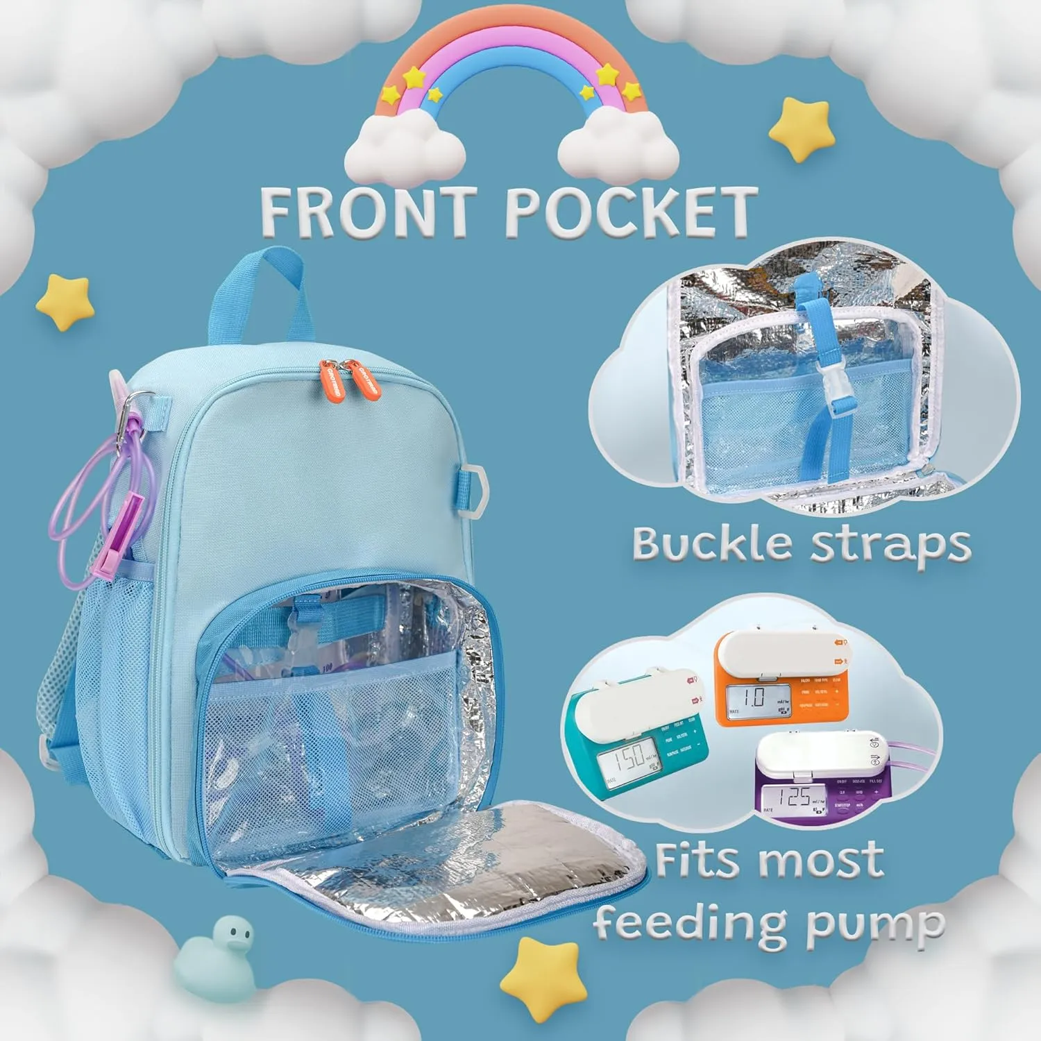 Feeding Tube Backpack Fits 500ml Bag and Enteral Feeding Pump (Compatible with EnteraLite Infinity, Flocare Infinity and Kangaroo Joey), Feeding Tube Bag for G Tube, J Tube and GJ Tube, Blue