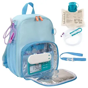 Feeding Tube Backpack Fits 500ml Bag and Enteral Feeding Pump (Compatible with EnteraLite Infinity, Flocare Infinity and Kangaroo Joey), Feeding Tube Bag for G Tube, J Tube and GJ Tube, Blue
