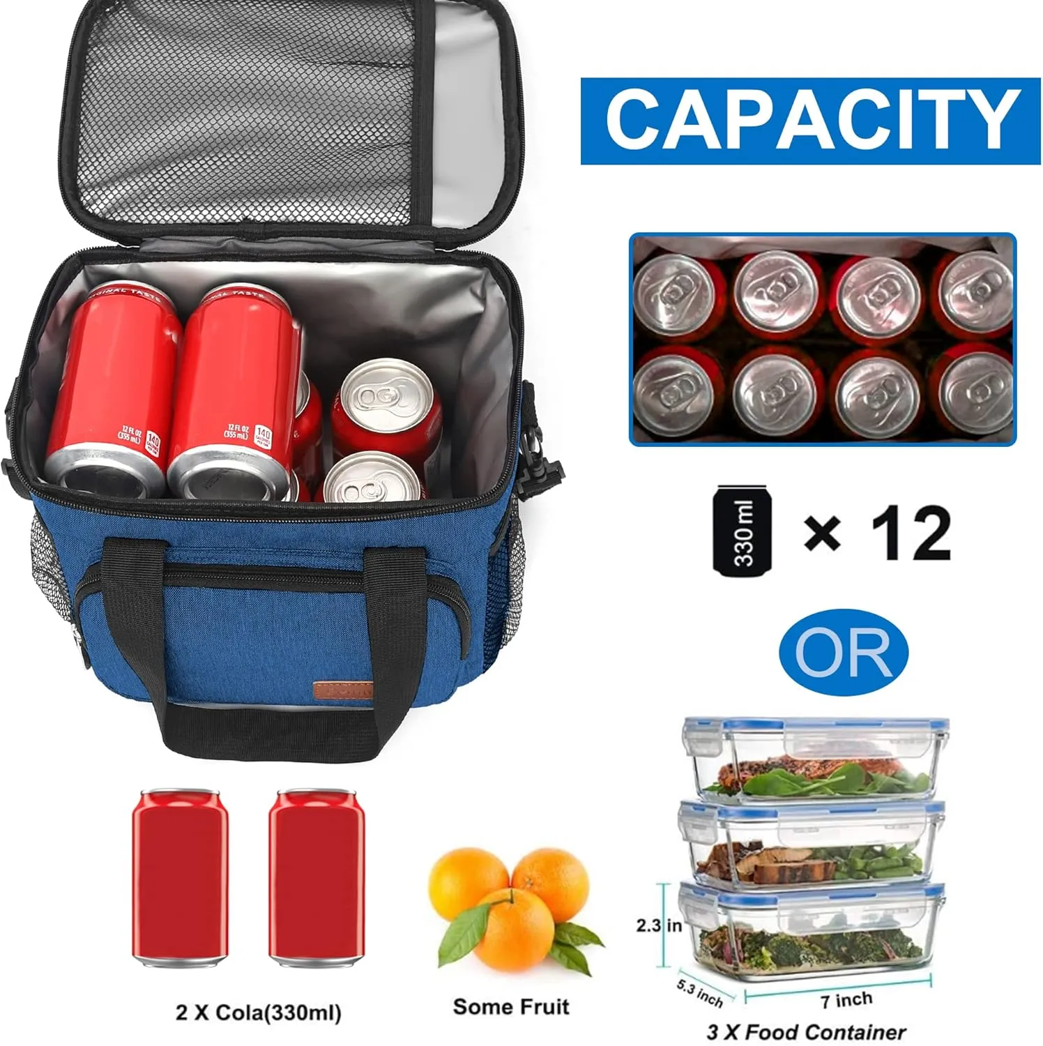 Femuar Lunch Bags for Women/Men, Insulated Lunch Bag for Work Office Picnic - Lunch Cooler Bag Leakproof Lunch Box with Adjustable Shoulder Strap - Blue