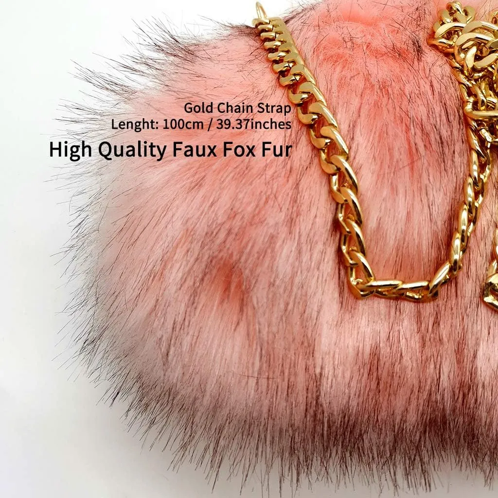 FHQHTH Faux Fur Purse Fashion Clutch Handbag Shoulder Vintage Evening Bags for Women