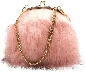 FHQHTH Faux Fur Purse Fashion Clutch Handbag Shoulder Vintage Evening Bags for Women