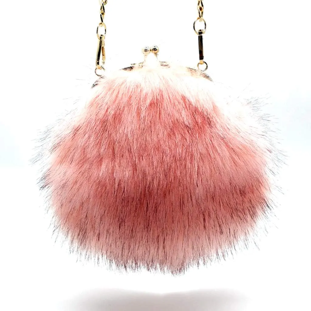 FHQHTH Faux Fur Purse Fashion Clutch Handbag Shoulder Vintage Evening Bags for Women