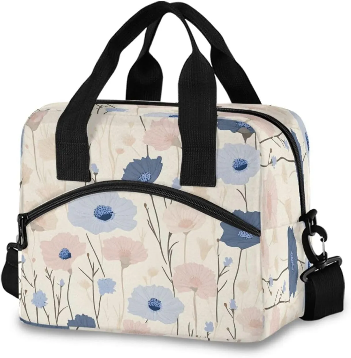 Field Flowers Pattern Lunch Box for Men Women Adults Insulated Lunch Bag Cooler Bag with Adjustable Shoulder Strap for Work Picnic Travel