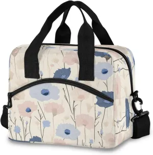 Field Flowers Pattern Lunch Box for Men Women Adults Insulated Lunch Bag Cooler Bag with Adjustable Shoulder Strap for Work Picnic Travel