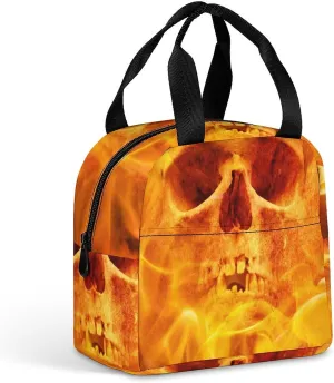 Fire Flaming Skull Reusable Lunch Bag Thermal Insulation Aluminum Foil Lunch Box Portable Meal Pack for Men Women