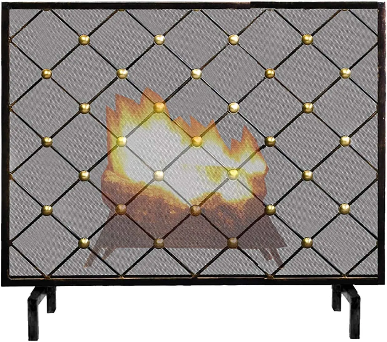 Fireplace Guard Modern Solid Iron Fireplace Screen Black Gold, Indoor Large Metal Flat Guard Outdoor Firewood Burning Stove Accessories