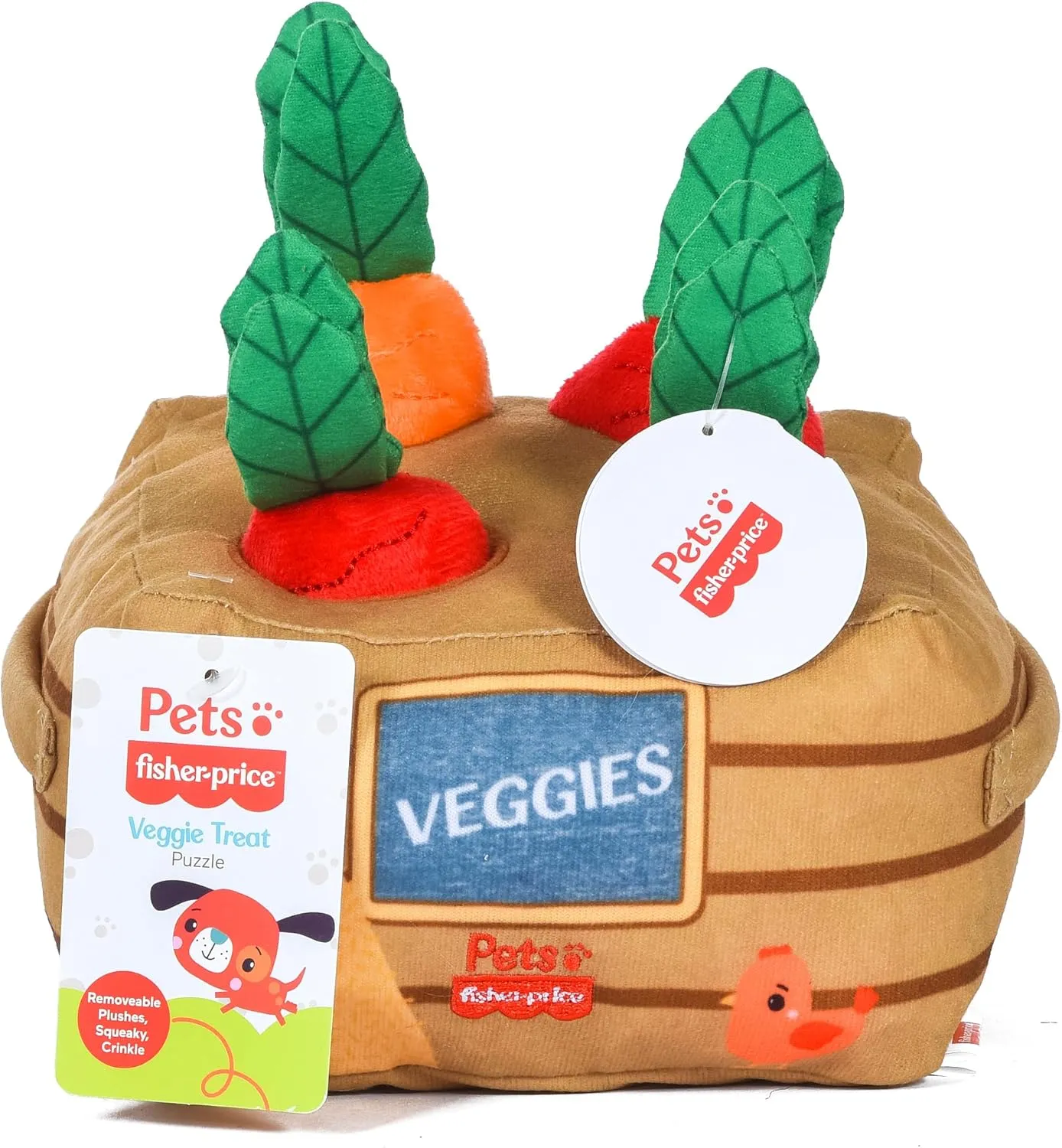 Fisher-Price for Pets Veggie Treat Puzzle Dog Toy, Burrow Style Toys with Removable Mini Plushes, Use as a Treat Dispenser, Developmental Toys for Dogs