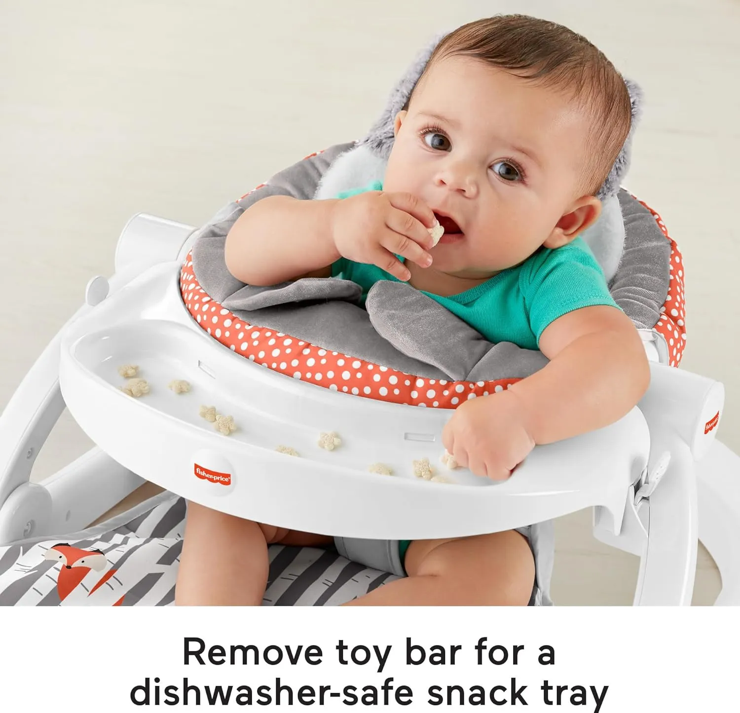 Fisher-Price Portable Baby Chair Premium Sit-Me-Up Floor Seat with Snack Tray, Toy Bar & Plush Washable Seat Pad, Peek-a-Boo Fox