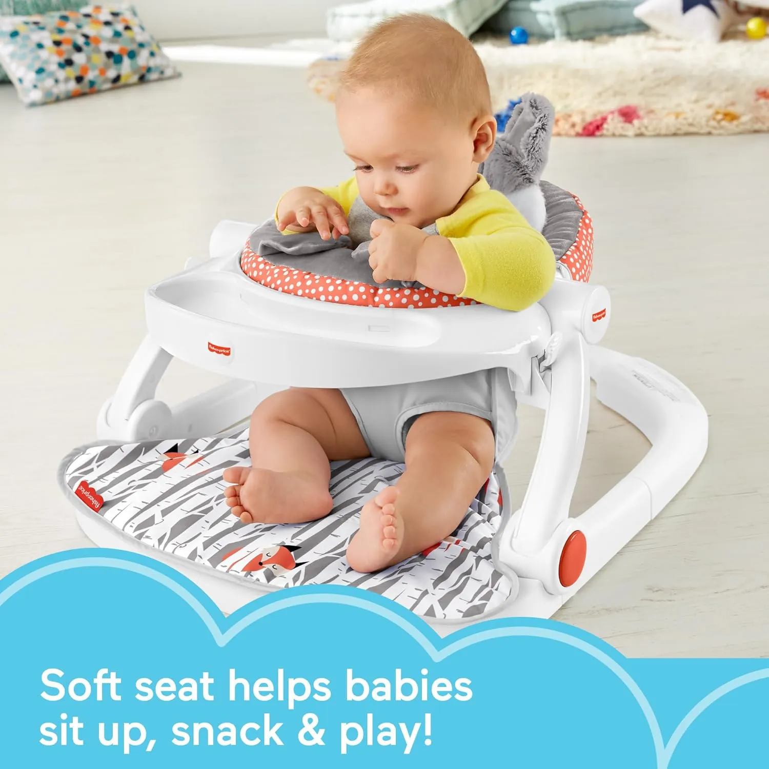 Fisher-Price Portable Baby Chair Premium Sit-Me-Up Floor Seat with Snack Tray, Toy Bar & Plush Washable Seat Pad, Peek-a-Boo Fox