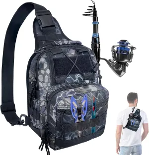 Fishing Backpack Outdoor Fishing Tackle Backpack Storage Bag Small Sling Backpack with Rod Gear Holders Lightweight Fishing Storage Backpack for Fishing Hiking Hunting and Traveling