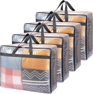 Fixwal 4 Pack 75L Extra Large XL Clear Storage Bags With Zipper for Blankets, Quilts, Clothes, Comforter, Bedding and Pillows