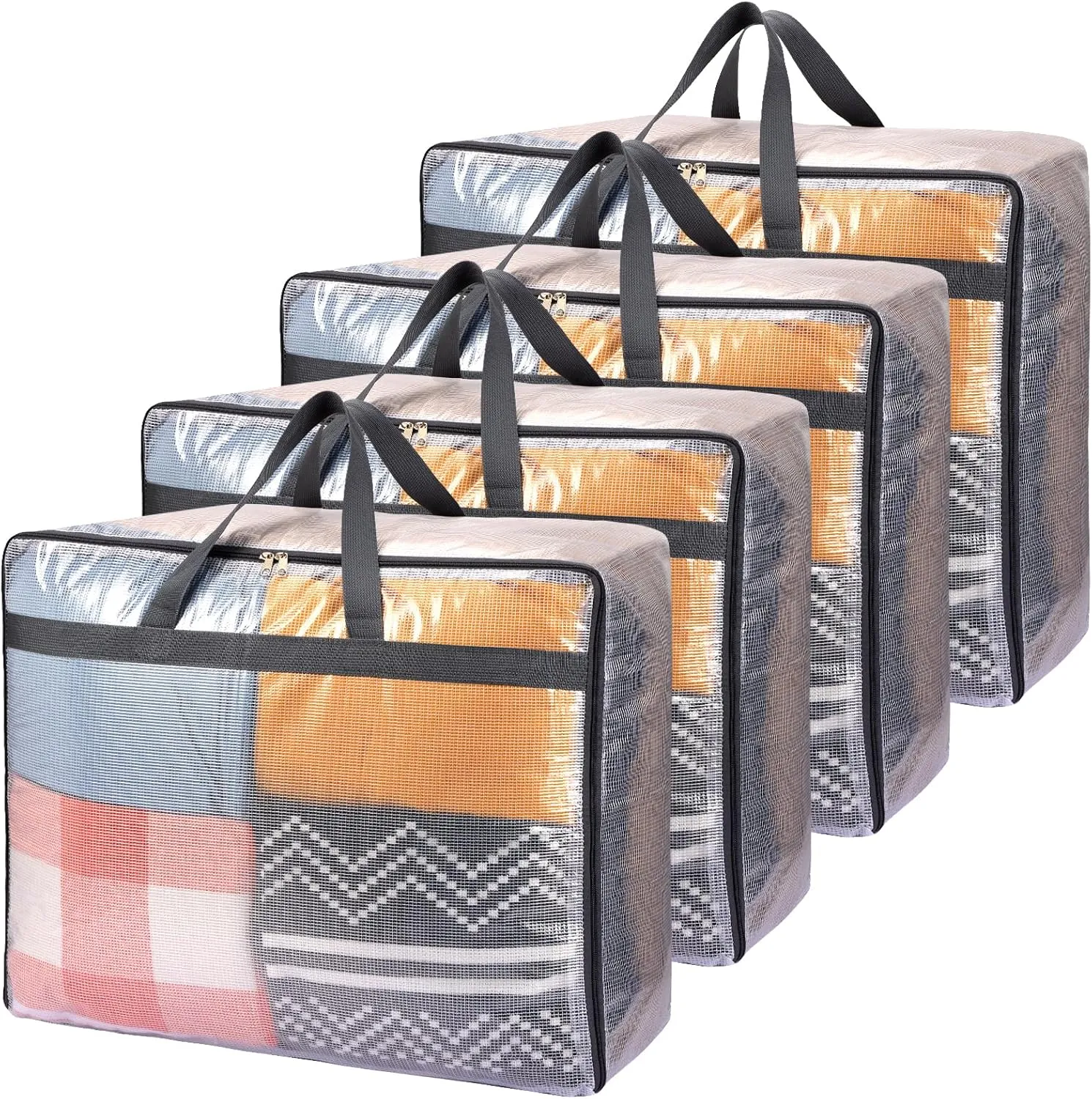 Fixwal 4 Pack 75L Extra Large XL Clear Storage Bags With Zipper for Blankets, Quilts, Clothes, Comforter, Bedding and Pillows