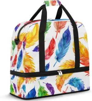 Floating Feather Colored Travel Duffel Bag for Women Men Weekender Overnight Bag with Shoe Compartment Foldable Sports Gym Luggage Bag