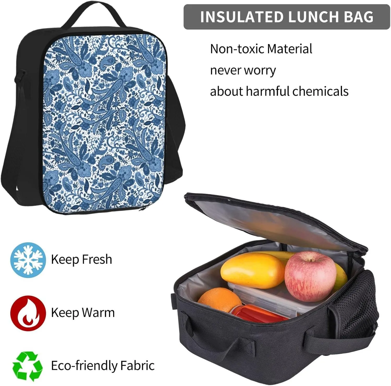 flowers Multifunctional Pocket Backpack Crossbody Lunch Bag Pencil Case 3Pcs Set Large Capacity Backpack
