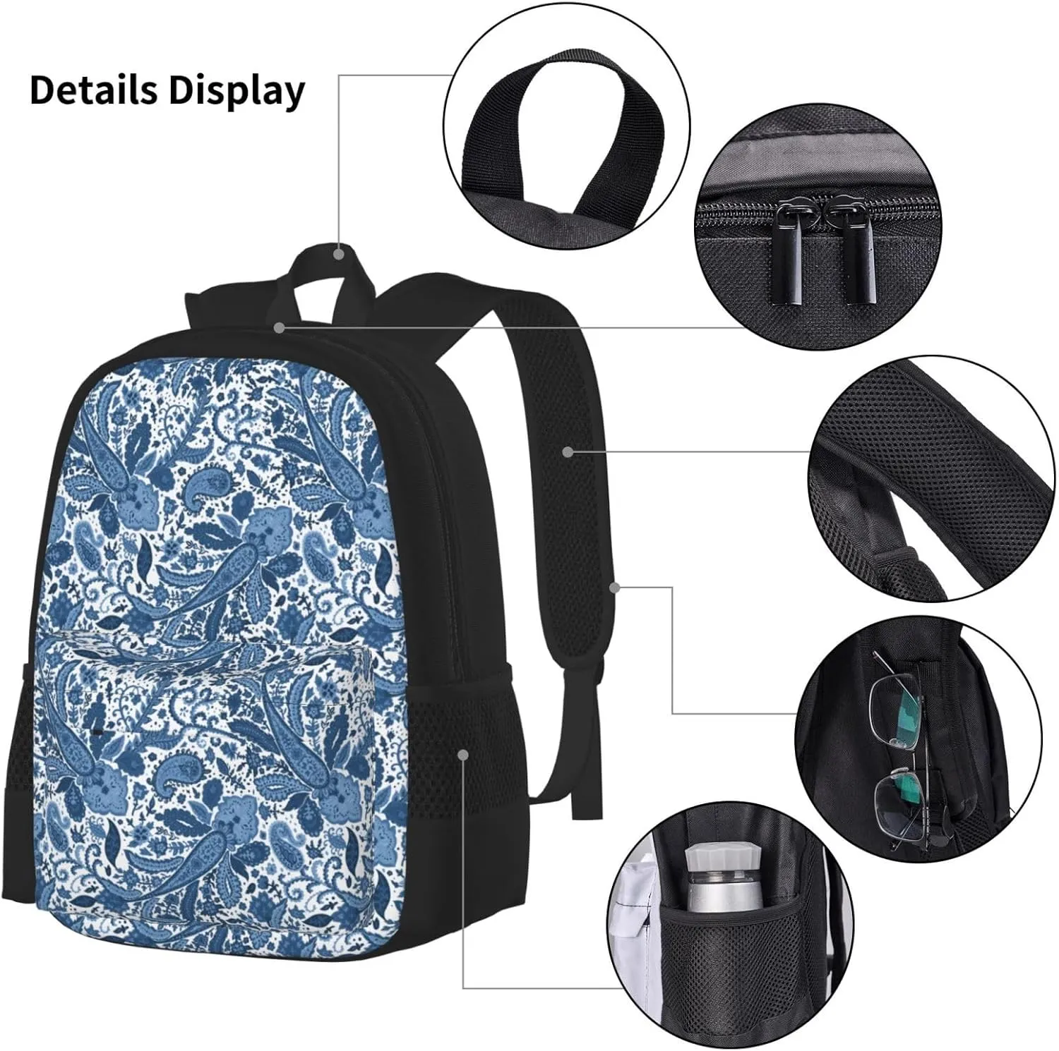 flowers Multifunctional Pocket Backpack Crossbody Lunch Bag Pencil Case 3Pcs Set Large Capacity Backpack