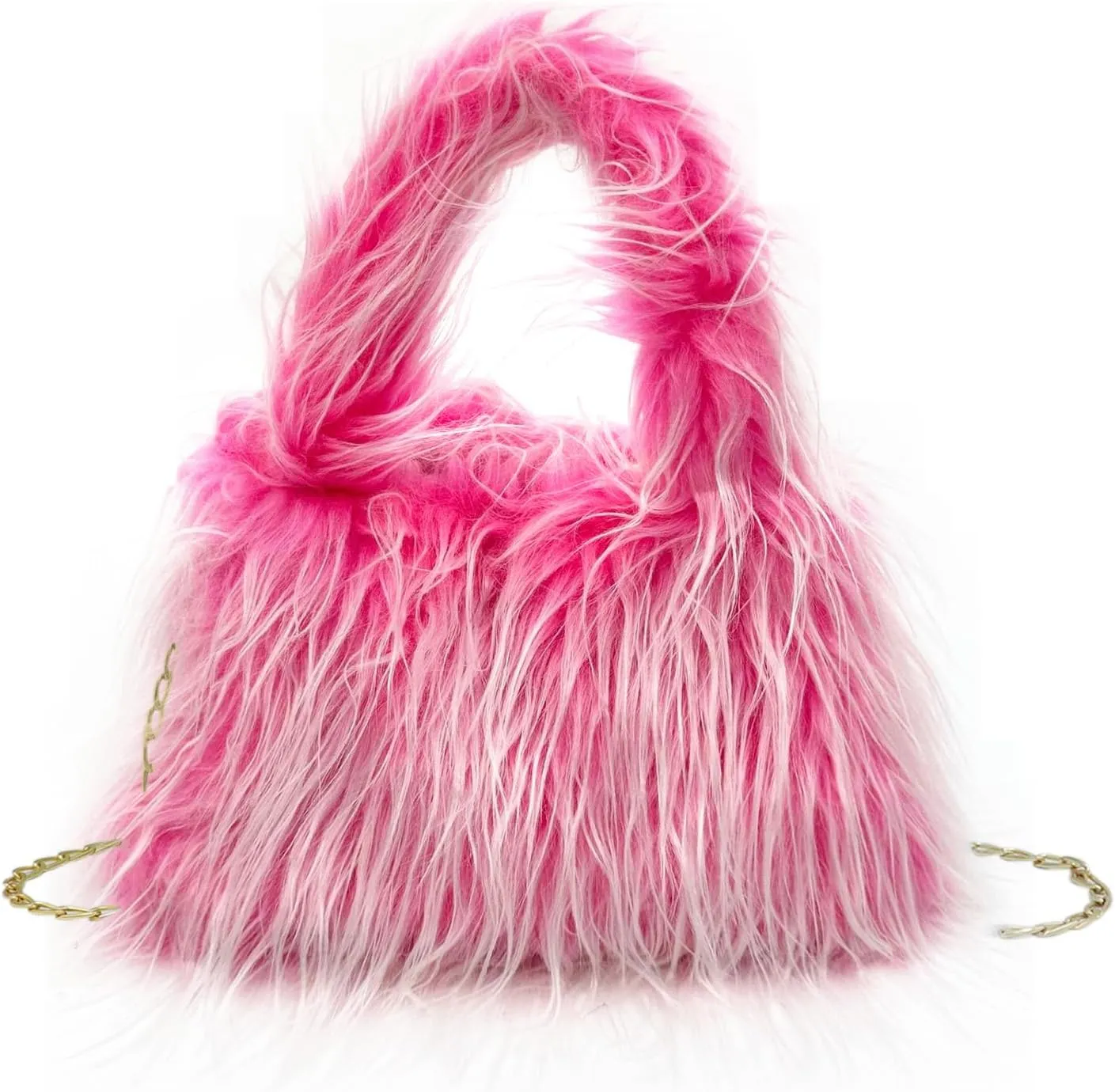 Fluffy Faux Fur Underarm Bag Fuzzy Shoulder Bag for Women Clutch Mini Plush Purse Cow Print Trendy Tote Handbag