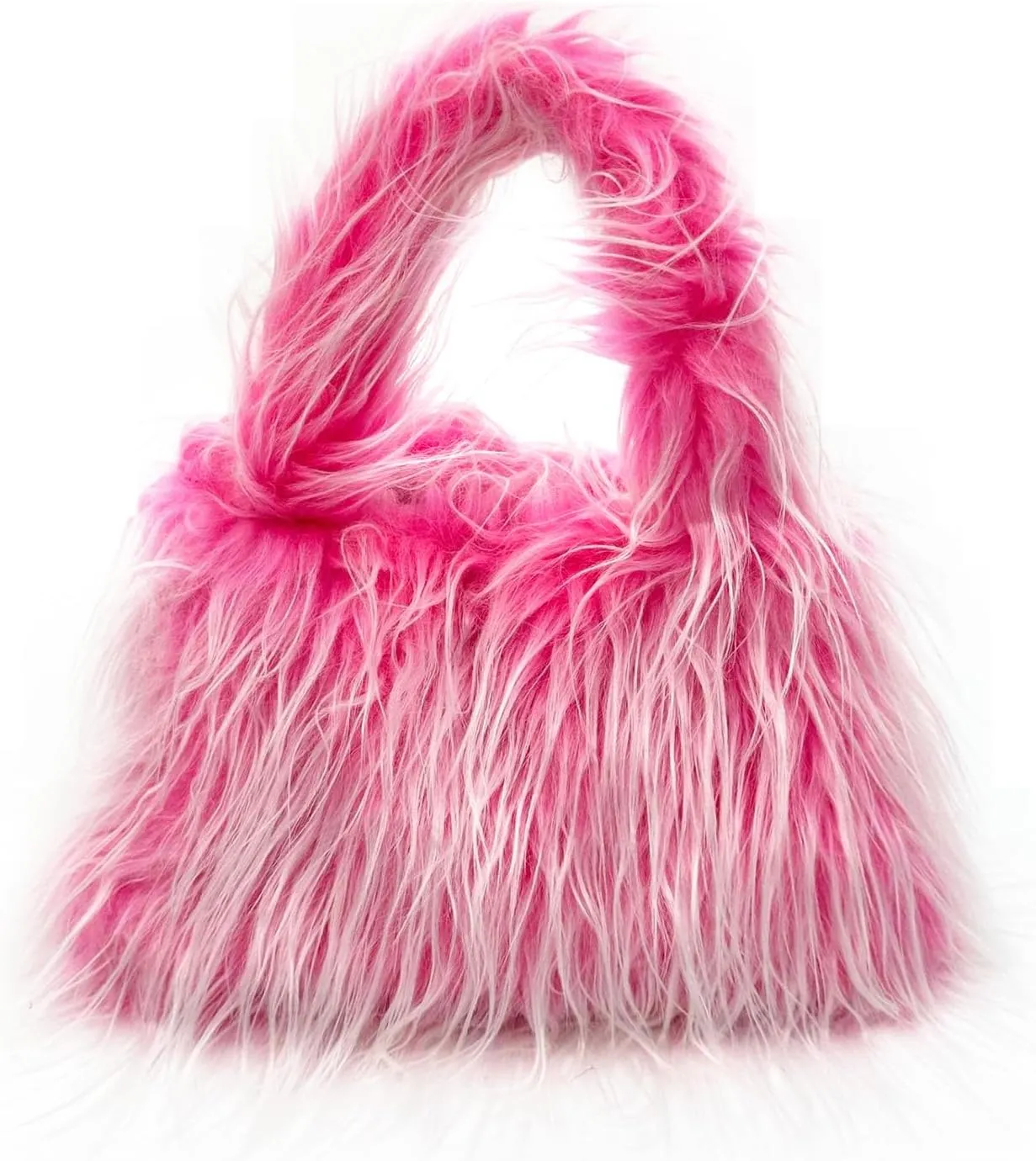 Fluffy Faux Fur Underarm Bag Fuzzy Shoulder Bag for Women Clutch Mini Plush Purse Cow Print Trendy Tote Handbag