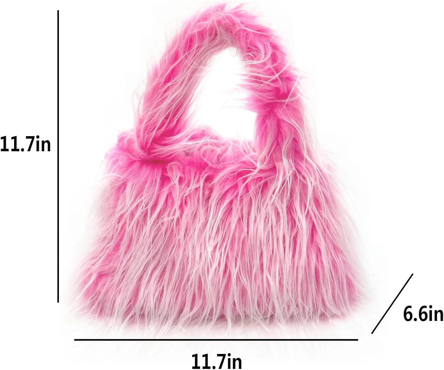 Fluffy Faux Fur Underarm Bag Fuzzy Shoulder Bag for Women Clutch Mini Plush Purse Cow Print Trendy Tote Handbag