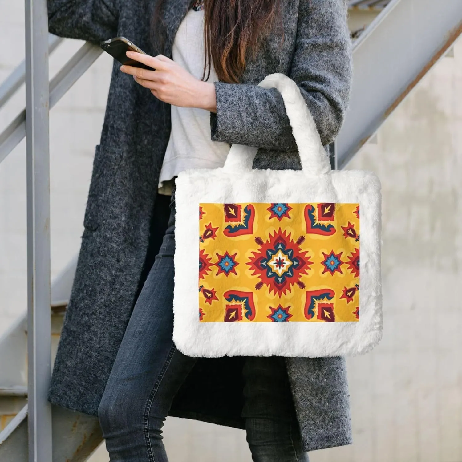 Fluffy Purses for Women Cute Fuzzy Tote Handbag Plush Shoulder Bag Faux Fur Clutch Bag